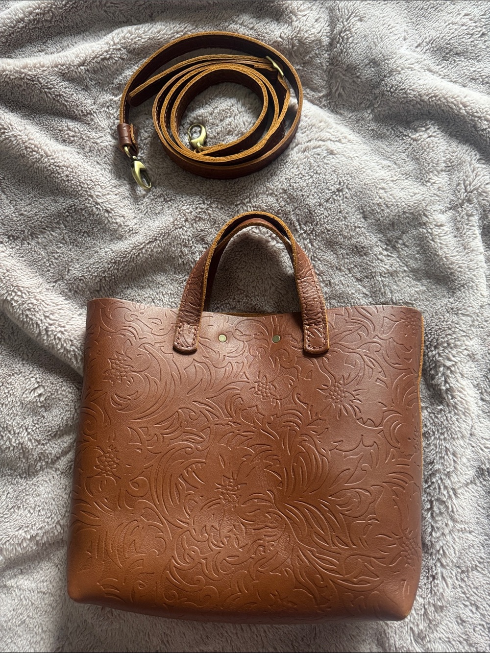 Portland Leather Embossed Brown Crossbody Tote - Picture 4 of 6